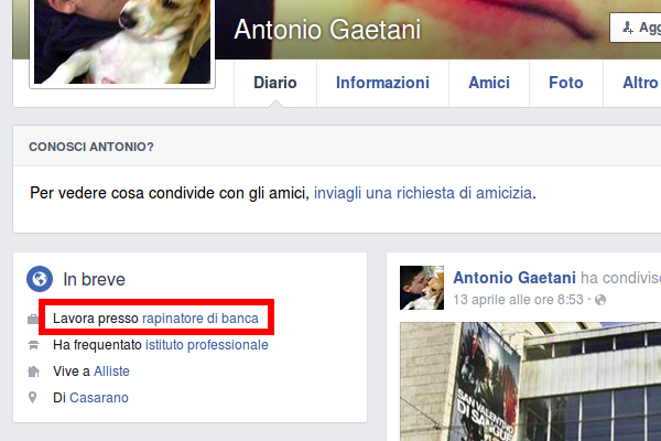 Su Facebook si definisce ''rapinatore'', tenta un colpo e viene arrestato