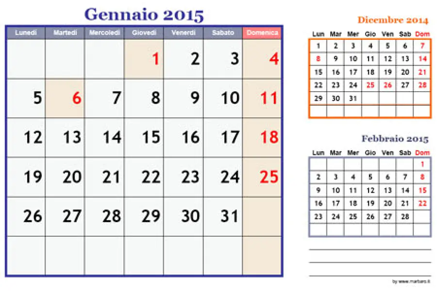 Calendario 2015 da scaricare sul web